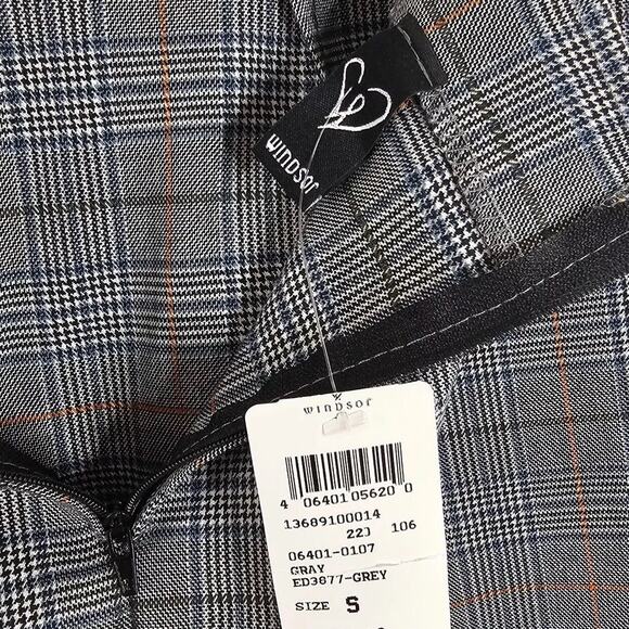 NWT Windsor Gray & Orange Plaid Print High Waist Side Slit Stretch Mini Skirt S - Picture 6 of 8